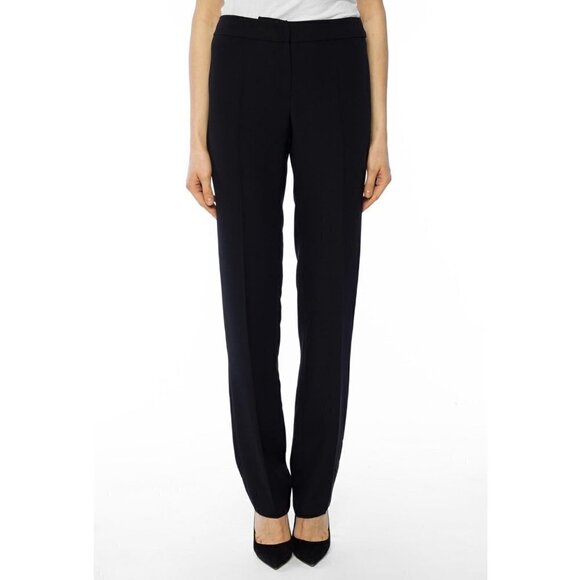 NWT Emporio Armani Black Virgin Wool Pleated Front Straight Leg Trouser Pants - Picture 1 of 14